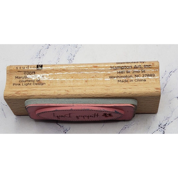 Happy Day Words Writing Quote Studio G Pink Light Designs Wooden Rubber Stamp - Picture 4 of 7